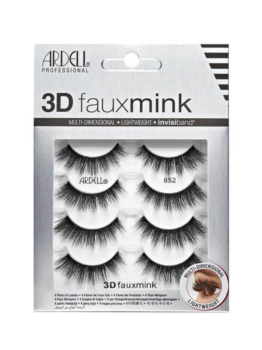 Ardell 3D Faux Mink False Eyelashes 3D Faux Mink 852, 4-Pairs
